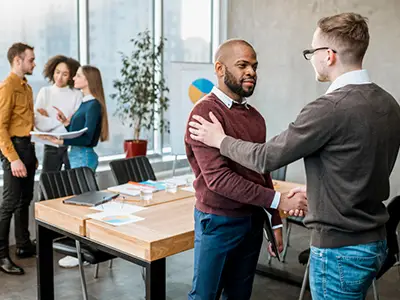 image of winter walking in a mountain town